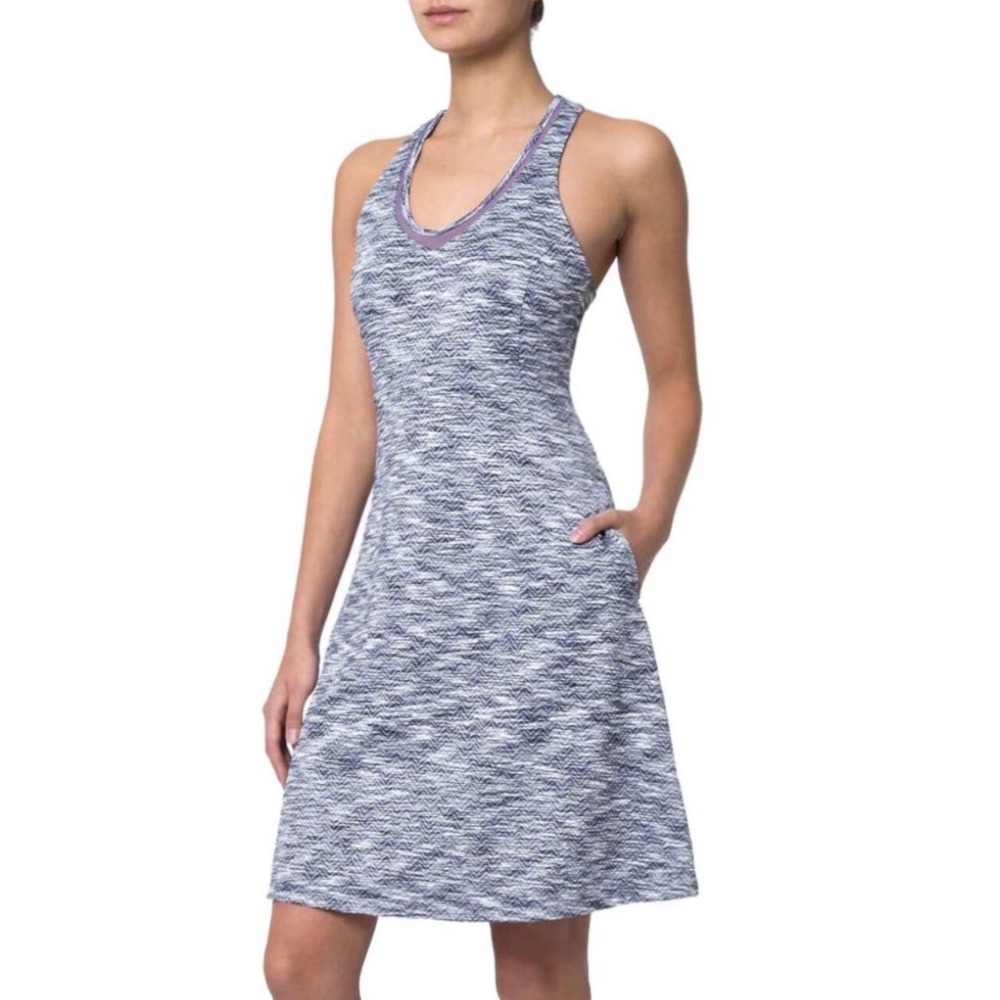 MPG Womens Blue Space Dye Racerback Athletic Dress Built In Bra Pockets Medium